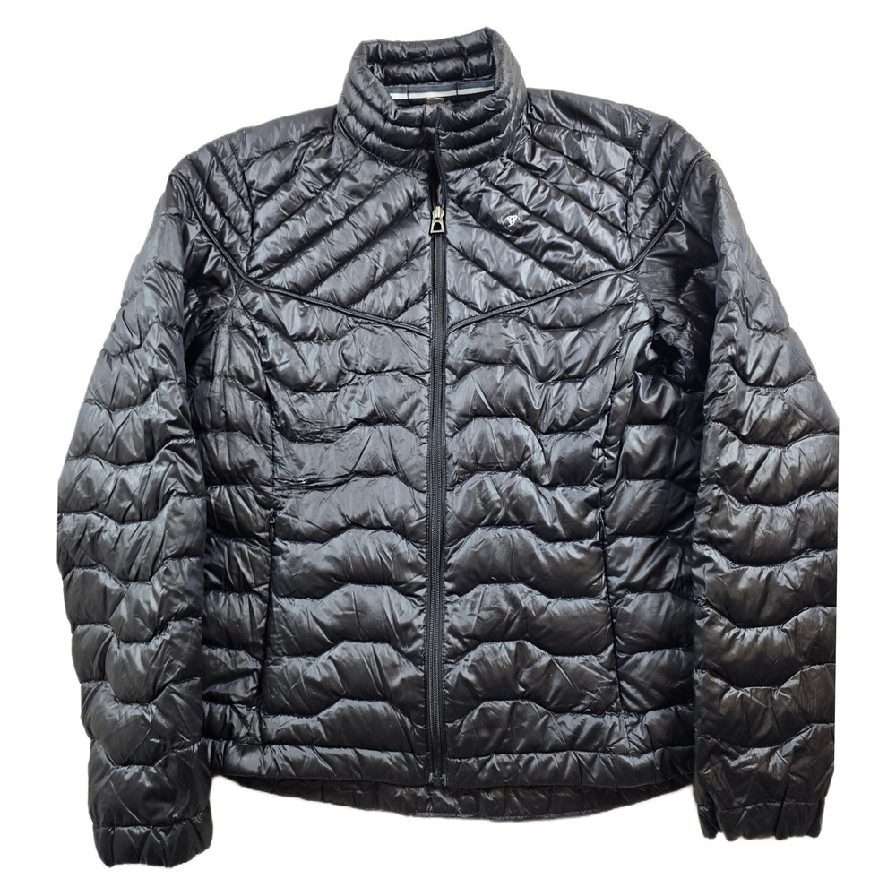 Ariat Down Puffer Jacket Women Large Black Water Repellent AriatTEK Quilted Coat
